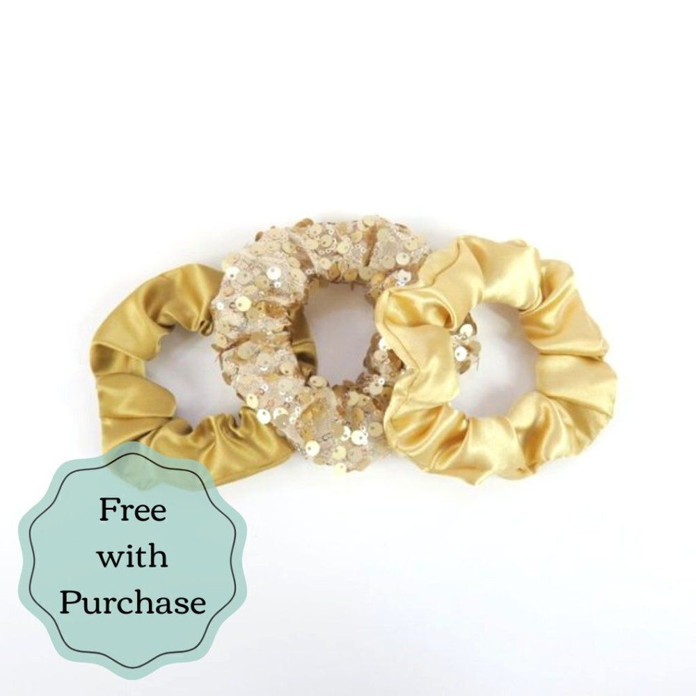 Gold Scrunchies -Set of 3 - Upcycled Handmade - Sequins - FREE W/ PURCHASE    